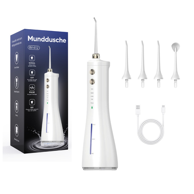 Kabellose Munddusche für effektive Zahn- & Zahnfleischpflege Mit 4 Modi & 4 Aufsätzen, 300 ml Wassertank, 30–120 PSI Wasserdruck und IPX7-Wasserschutz